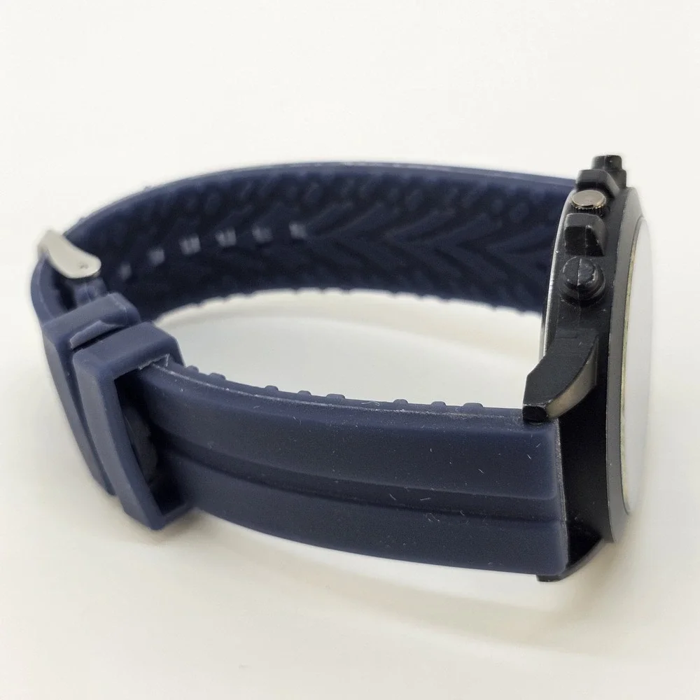 Men's Analog Watch 40MM Blue Dial Black Case Blue Plastic Bands New Battery